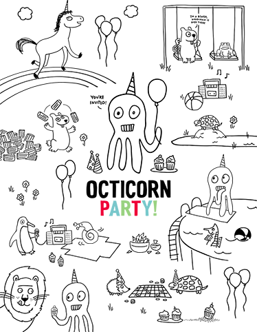 Printable Octicorn Party Poster for Coloring